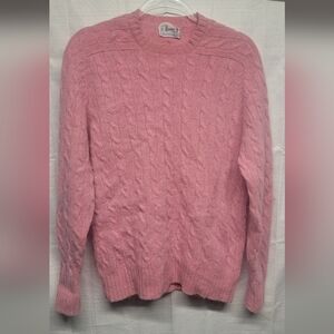 Vintage Deans Of Scotland 100% Shetland Wool Womens Small Pink Cableknit Sweater